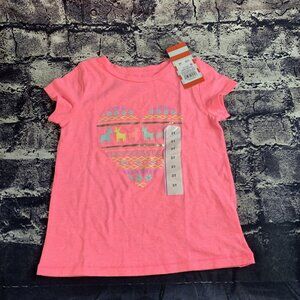 Cat & Jack Girl's 3T Toddler Heart Coral Pink Holiday Reindeer Shirt Shapes